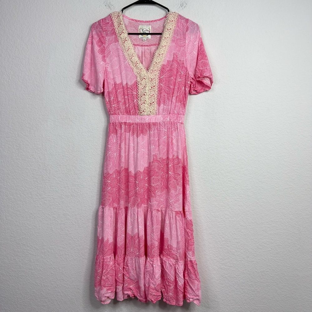 Anthropologie Sunday Mi Amor Dress Women XS Pink Paisley Tiered Boho Romantic